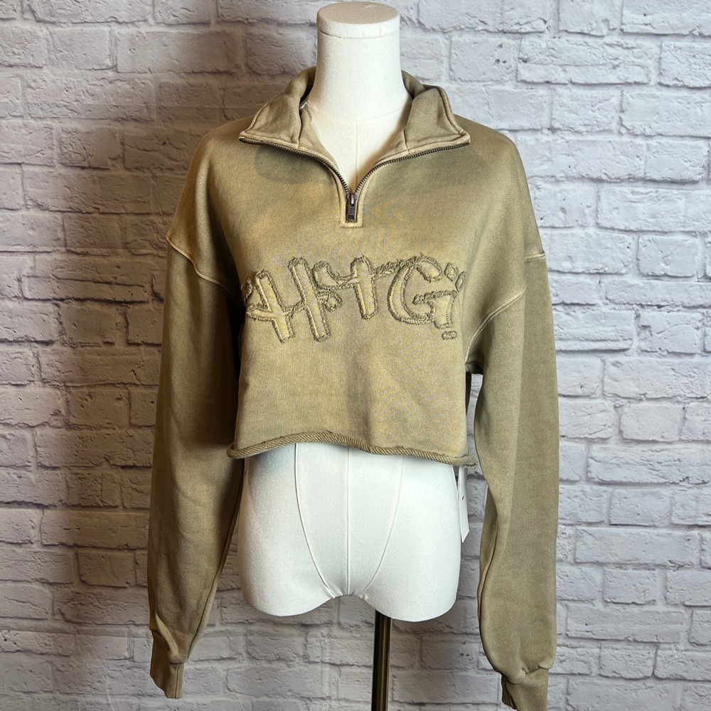 Honor The Gift Women's XS Sand Cropped Quarter Zip Distressed Cotton Streetcore